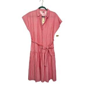 Cremieux Drop Waist Pinstripe Red Cotton Dress, Size Small